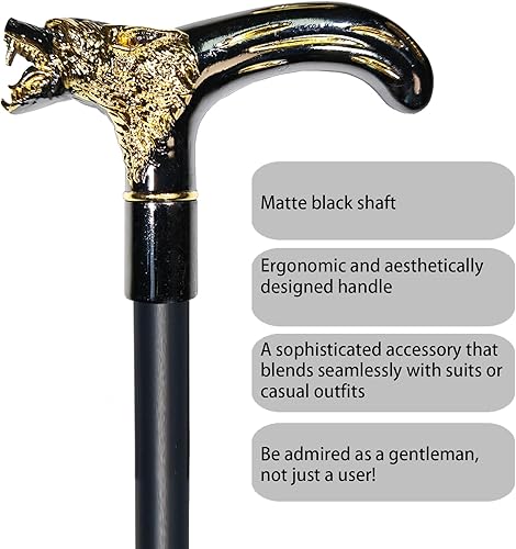 Miniatura 5 de Bastón de caminar para hombres, mujeres y personas mayores, 36.5 pulgadas, resistente a más de 500 libras, mango ergonómico de lobo, diseño