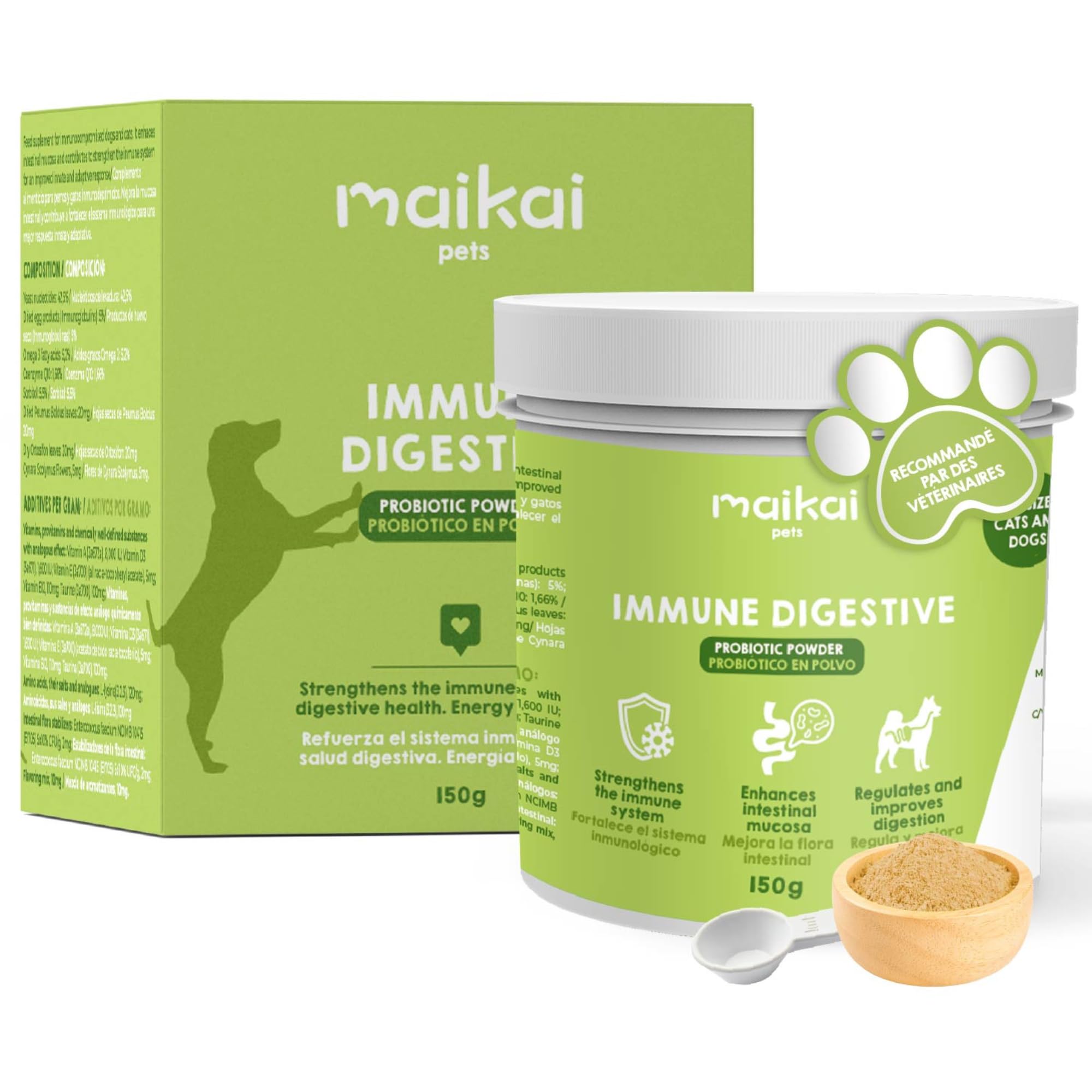 Probiotique Naturel pour Chien et Chat – Poudre 150g – Complément Alimentaire pour Digestion + Immunité et Santé Intestinale – Anti-Diarrhée – Soutien de la Flore Digestive – Format Économique