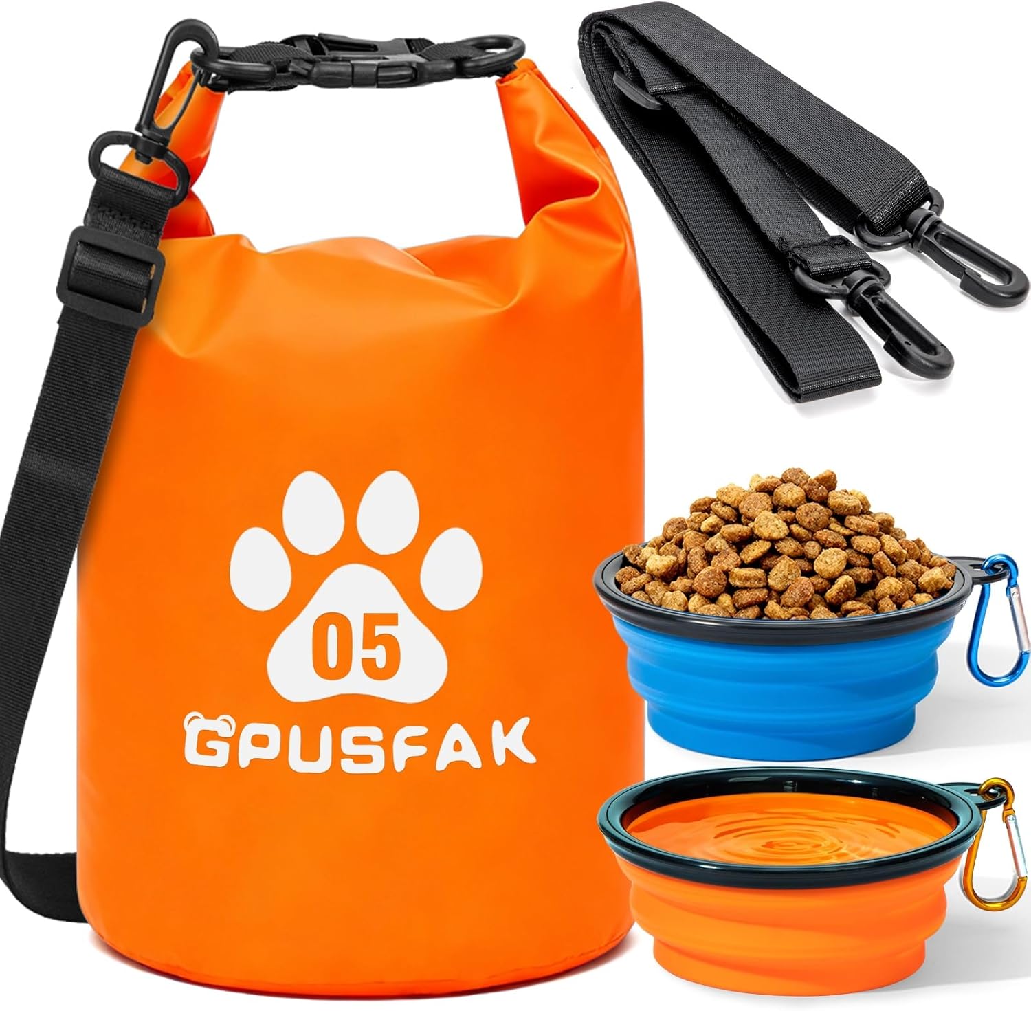 Waterproof 32-Cup Dog Food Travel Bag with Bowl – Machine Washable, 5L, Orange