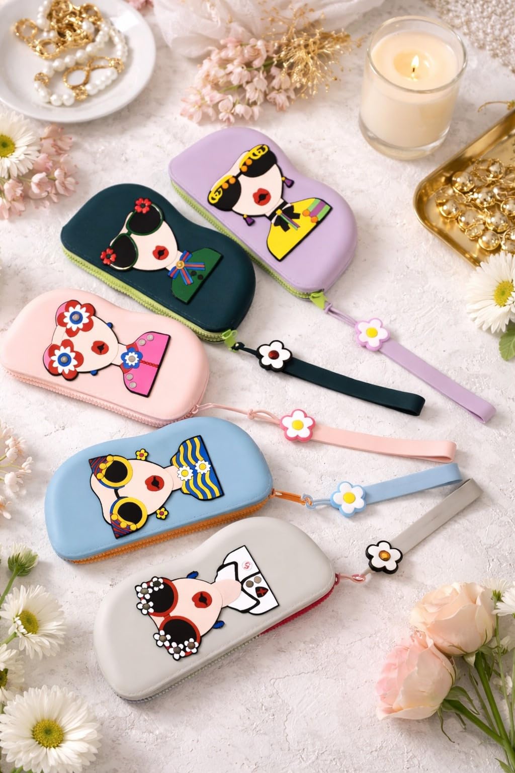 VANSHORA Silicone Sunglasses Case Shockproof Eyeglasses Case Organizer Pouch With Zipper Lanyard Soft Protective Spectacle Case Storage Bag For Travel Kids Women Multicolor 4