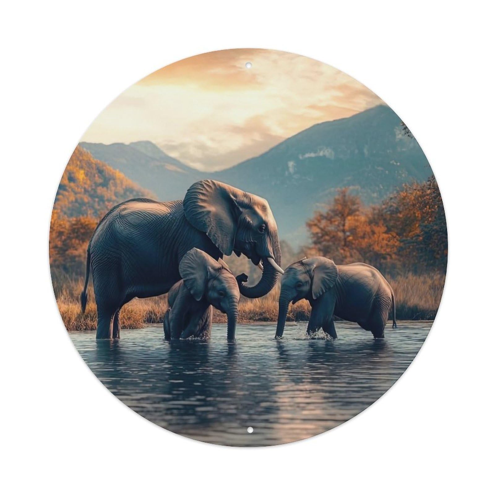 Cwbufd Vintage Style African Elephants At Sunset Wildlife Waterhole Serene Landscape Vintage Metal Tin Sign Plaque Wall Decor For Cafe, Club Bar, Office, Garden Metal Poster 8X8inch