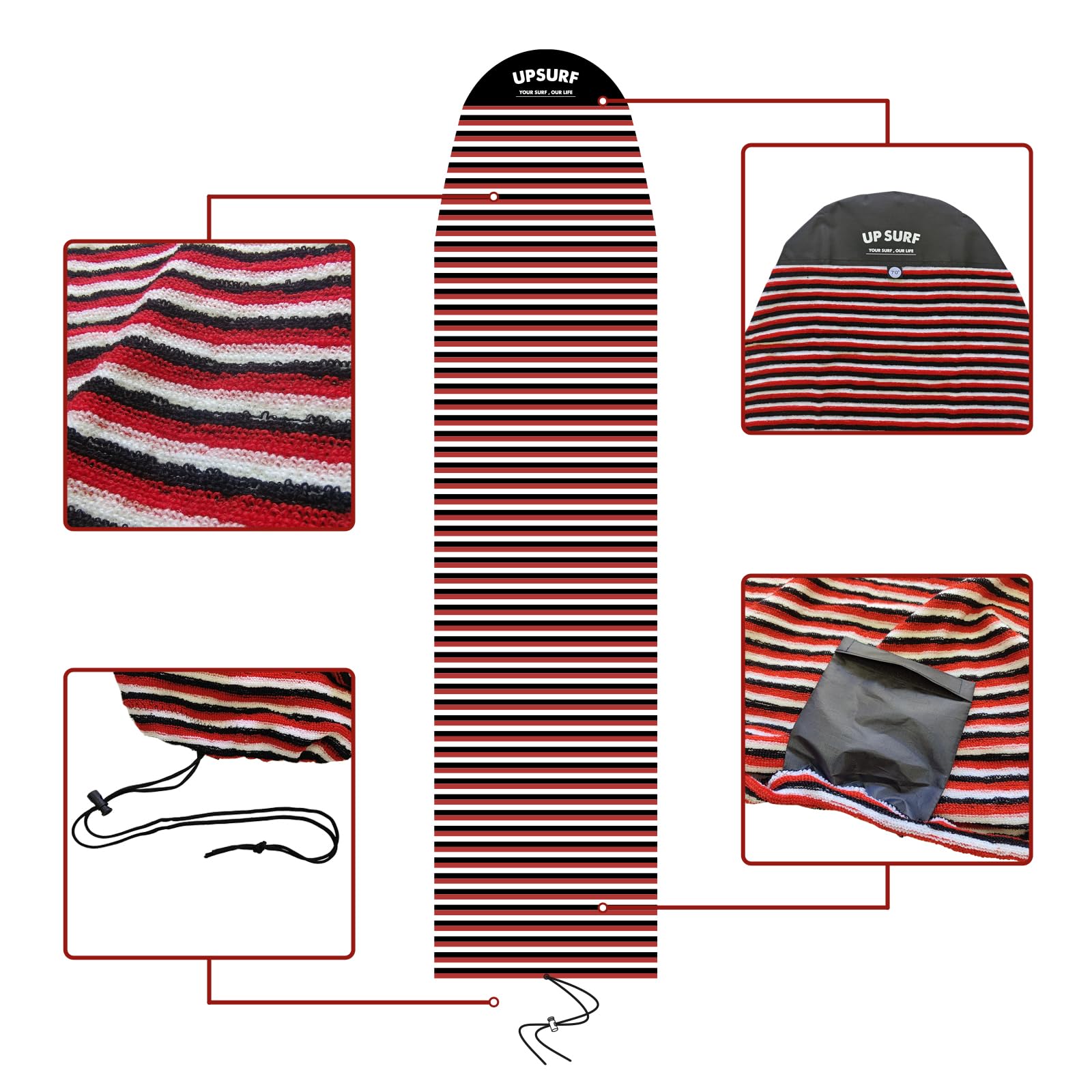 UPSURF Housse de chaussettes de surf longue pour planche de surf 2'/2'6"/2,4 m/2,9 m/3,5 m
