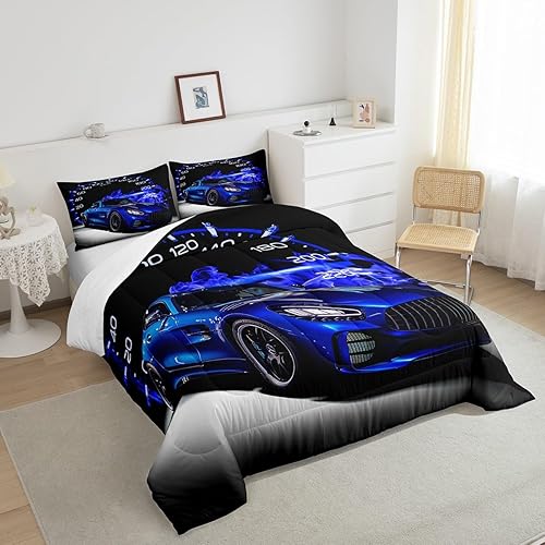 Miniatura 4 de Feelyou Juego de edredón de coche de carreras para niñas y niños, edredón de coche deportivo de velocidad fresca, juego de ropa de cama de coches de