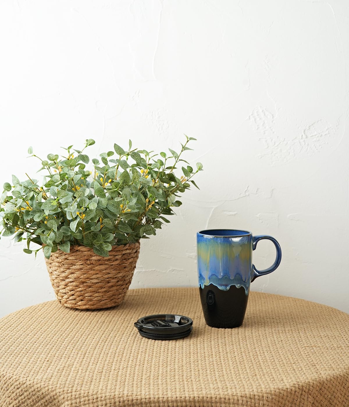 Bosmarlin Ceramic Travel Coffeel Mug with Handle and Lid, 18 oz, Portable Coffee Cup for Car Cup Holder, Microwave and Dishwasher Safe, Reactive Glaze (Blue) - Image 5