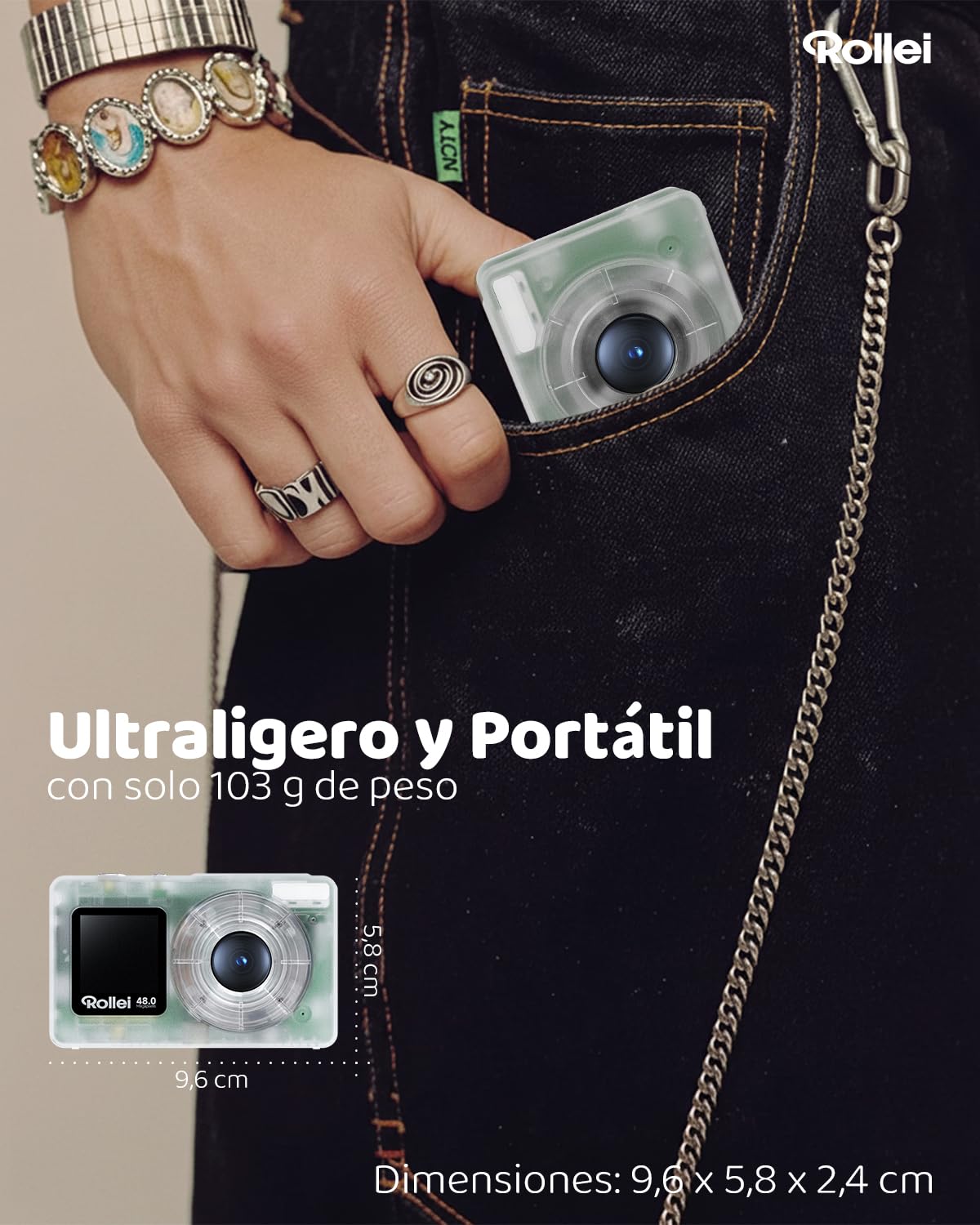 Rollei Cámara Digital 48MP 4K Rollei Compactline Pocket Transparente Azul | Camara de Fotos con Doble Pantalla Camera Fotográfica con Zoom Digital 18X Digi Camera Compacta para Niños Principiantes