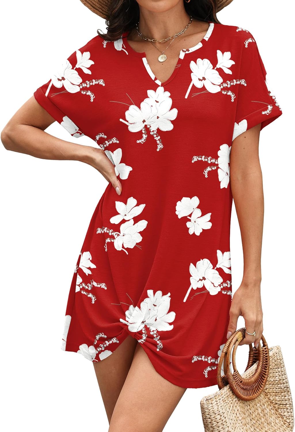 RUMIA Summer Dresses for Women Eyelet Casual Dresses Short Sleeve Twisted Coverup Beach Vacation Clothes - Image 2