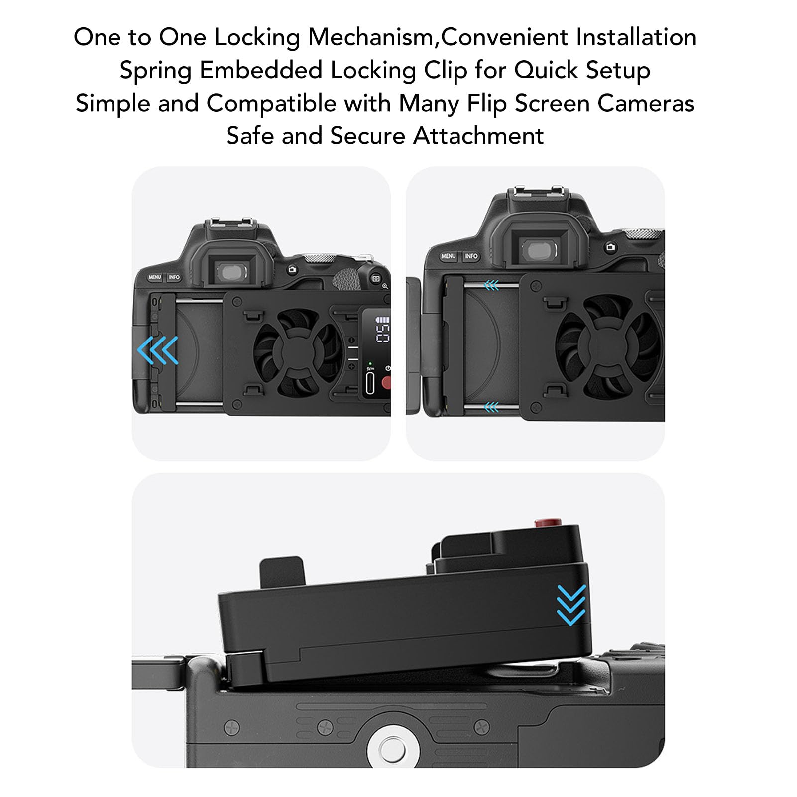 Topiky Ventola di Raffreddamento della Fotocamera per RP A7M4 A7C ZVE10 FX30 R5, di Ventola di Raffreddamento Esterna a 5 velocità con Batteria da 350 MAh e Ricarica di Tipo C