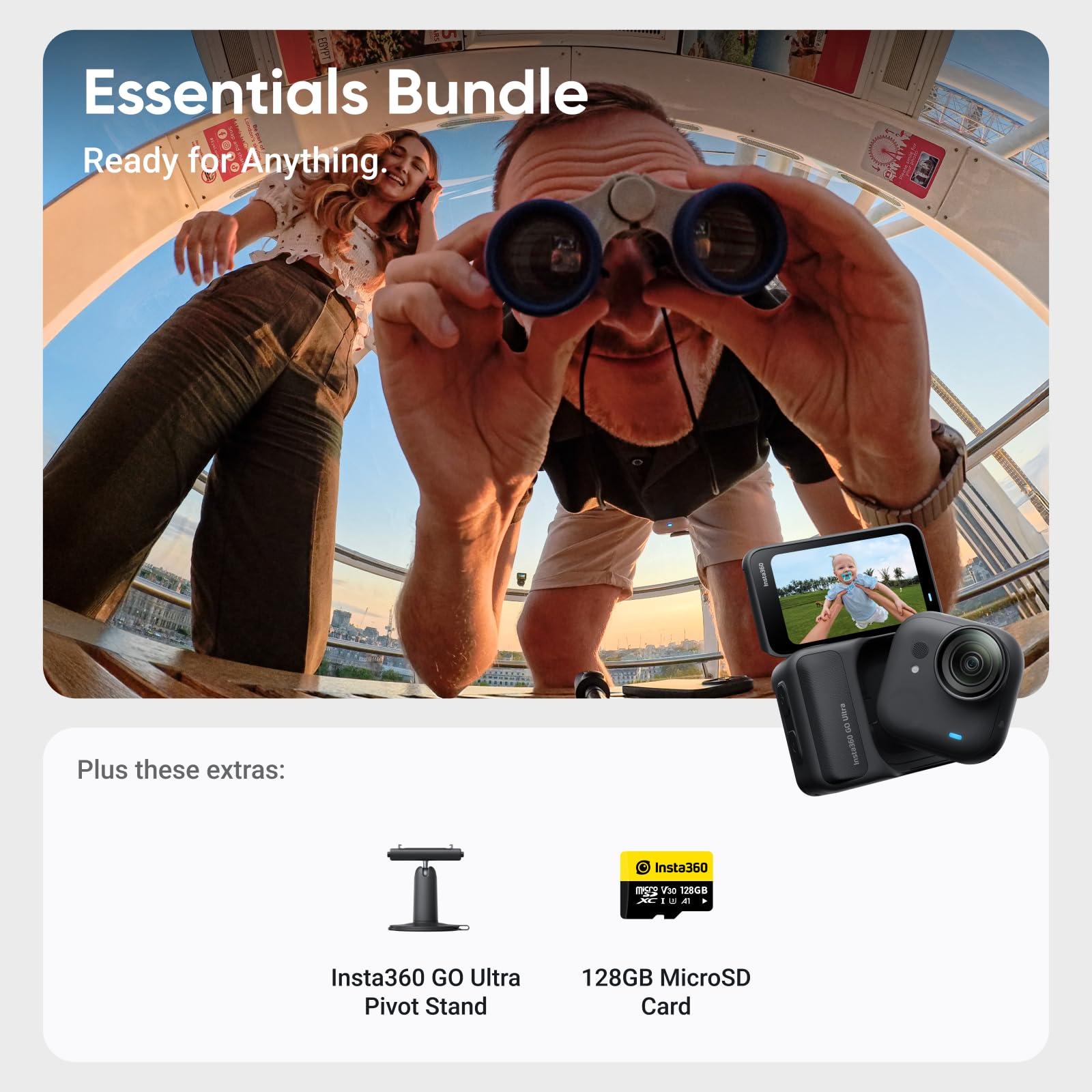 Insta360 GO Ultra Pack Base Nero Notte- action cam mini 4K a mani libere, indossabile, superba in bassa luce, montala ovunque, stabilizzazione FlowState, 200 min di carica, impermeabile 10m