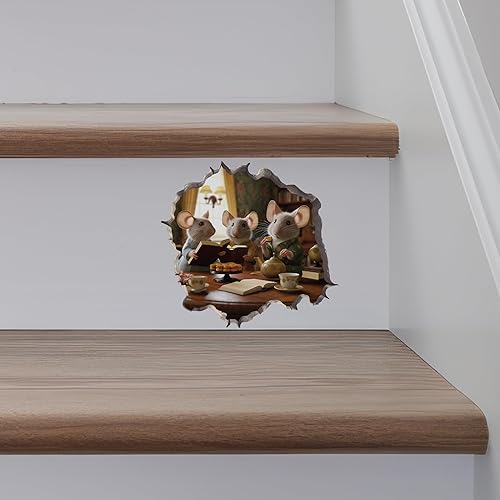 Miniatura 5 de Book Club - Adhesivo de pared 3D con diseño de ratones en agujero de ratón