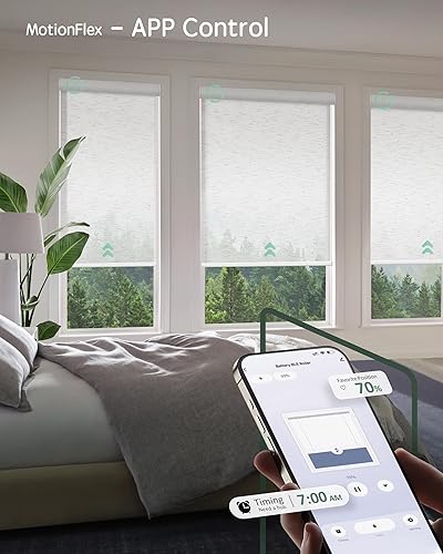 Vista 96 de Yoolax Persiana solar motorizada con control Romote para filtrar la luz, persianas enrollables con visión transparente (gris)