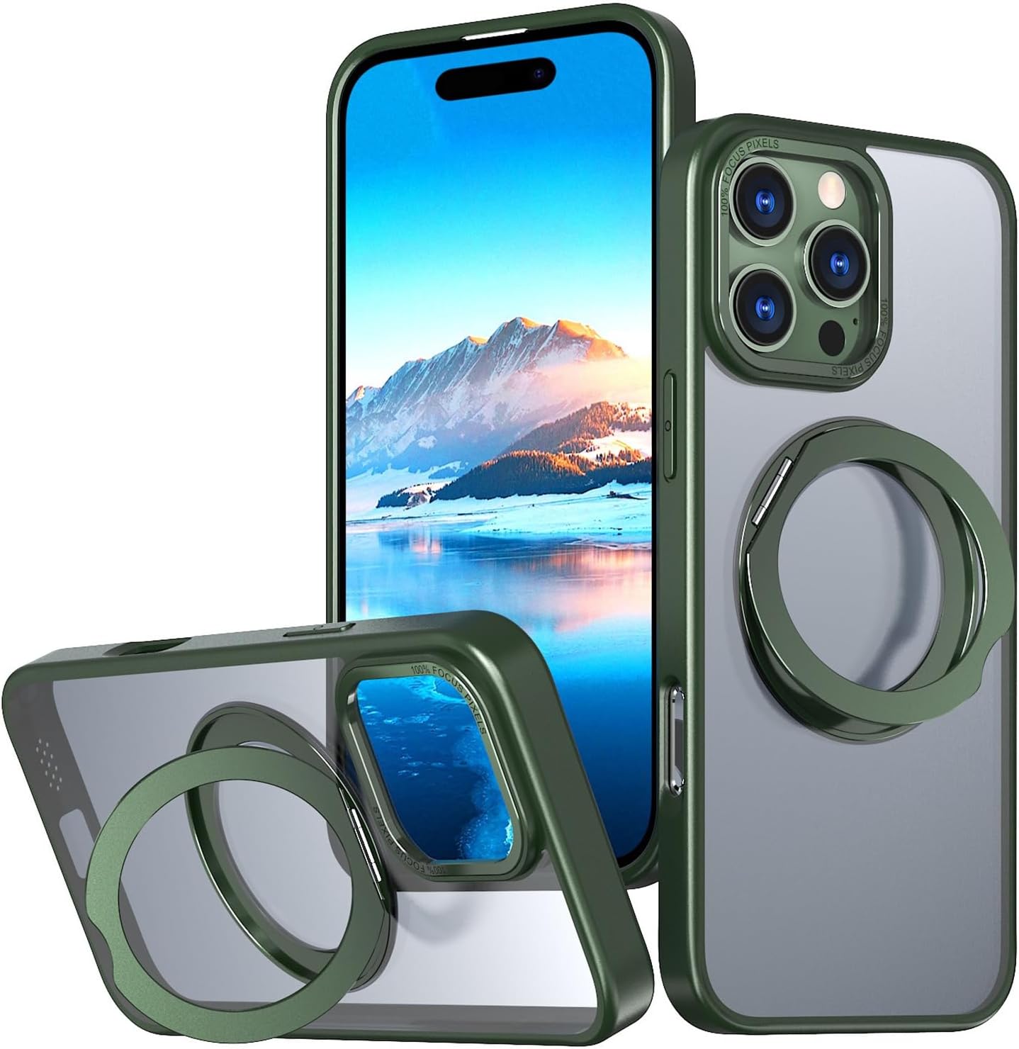 Case for iPhone 16 Pro Max/16 Pro/16 Plus/16, Compatible with Magsafe Military Drop Protection Non-Yellowing Transparent Matte Case with 360° Rotatable Magnetic Stand