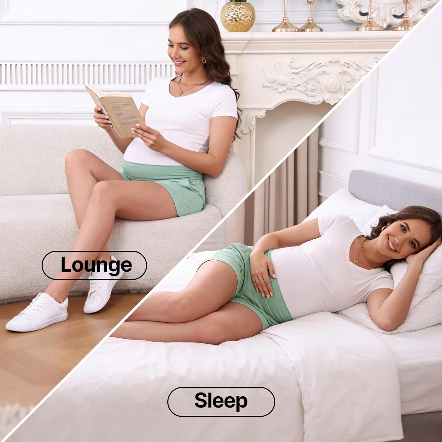 Eileithyia Women's Maternity Lounge Shorts with Pockets Summer Maternity Clothes Outfits Pregnancy Pajamas