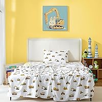 Vista 1 de Coukouchyi - Juego de sábanas de 3 piezas tamaño individual suave y transpirable para niños con bolsillo profundo, coches de construcción