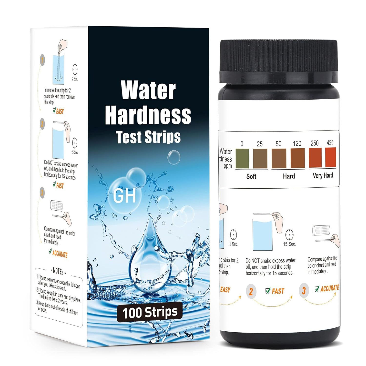 FJHTY 100 Pcs Water Hardness Test Kits,Water Hardness Test Strips Fast
