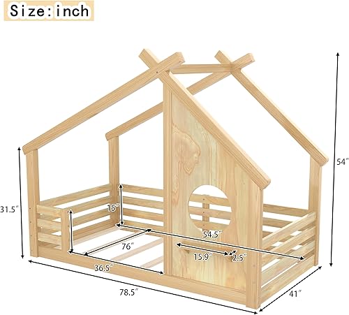 Miniatura 55 de Bellemave Cama individual para niños, cama de madera de pino, camas Montessori para niños, color blanco con estante Blanco,Madera de pino gris,gris