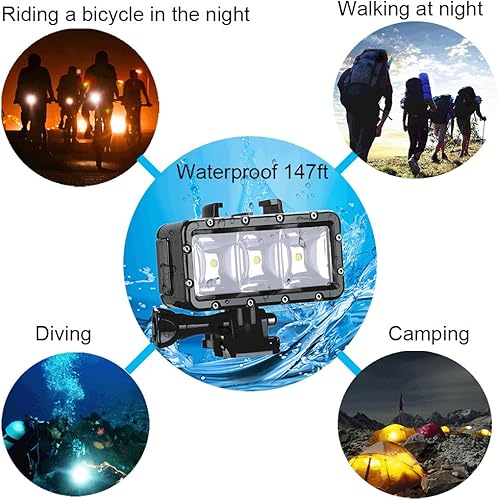Miniatura 5 de Suptig Luz de video LED regulable impermeable de alta potencia para llenar luz nocturna submarina para GoPro Hero 11/Hero 10/Hero