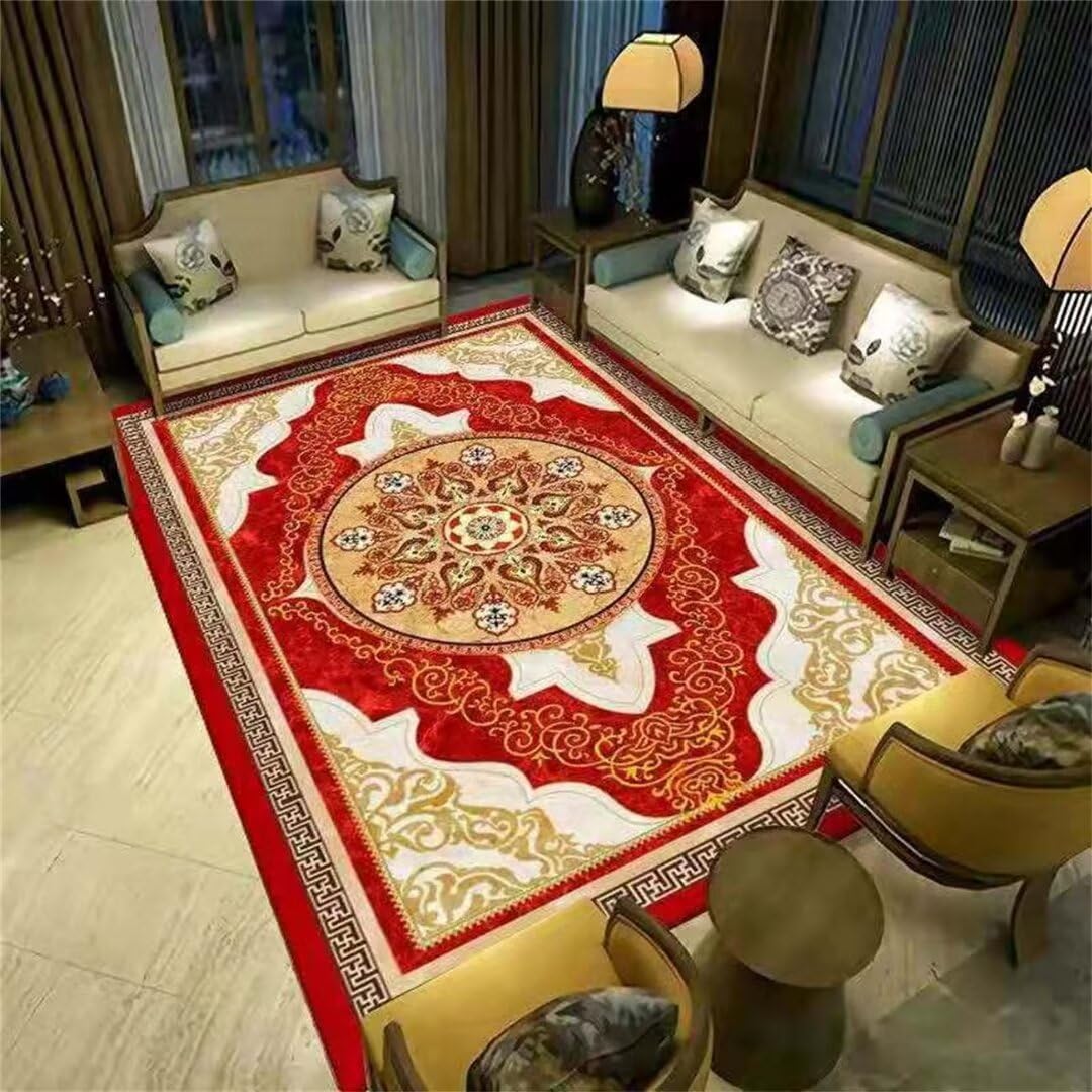 Tapis de salon lavable fini les taches avec cette carpette rouge 120x180