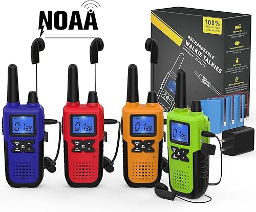Miniatura 9 de 4 Walkie Talkies recargables de largo alcance para adultos  Radios de 2 vías de la NOAA  con auriculares y micrófono cargador USB de batería alertas
