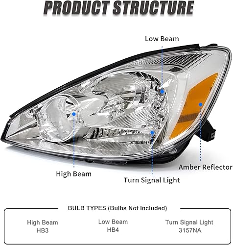 Miniatura 4 de Conjunto de faros delanteros para Toyota Sienna 2004 2005 carcasa cromada con reflector ámbar izquierda y derecha