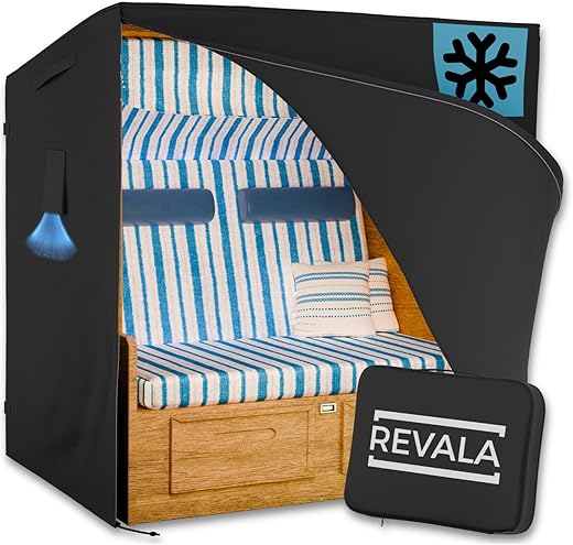 REVALA [150cm] Strandkorb Schutzhülle, Winterfest und UV Beständig, 600D Oxford Gewebe, Strandkorbhülle Wasserdicht, 155x90x160cm BxTxH, schwarz