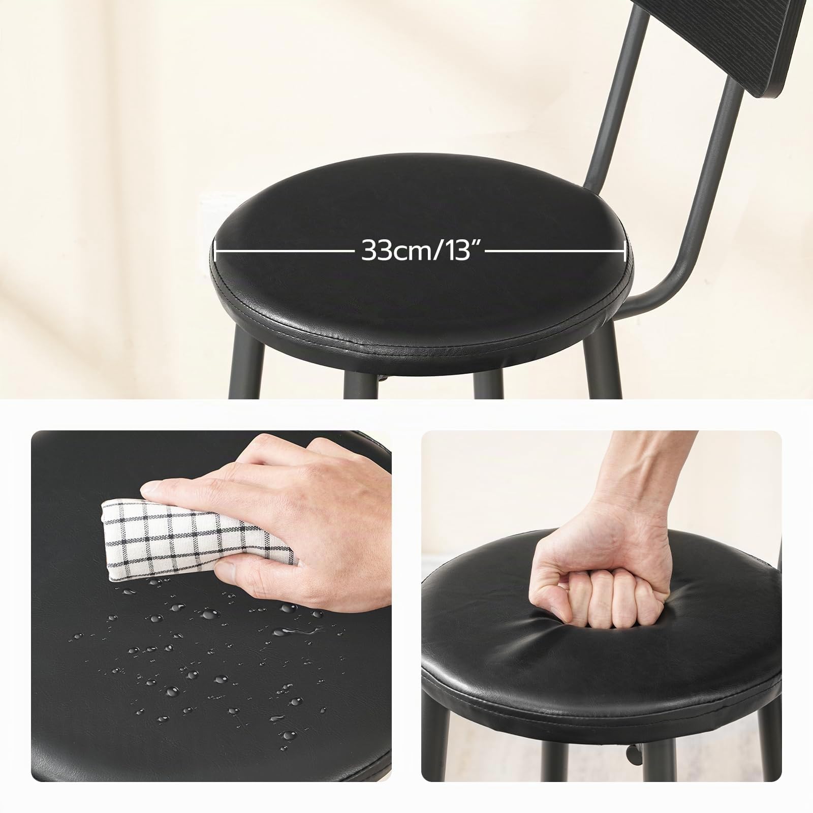 HOOBRO Juego de Dos Taburetes de Bar con Respaldo, Taburete con Reposapiés, Silla Alta para Cocina, Salón, Bar, Patas Ajustables, Fácil Montaje, Negro EBK31BY01G1