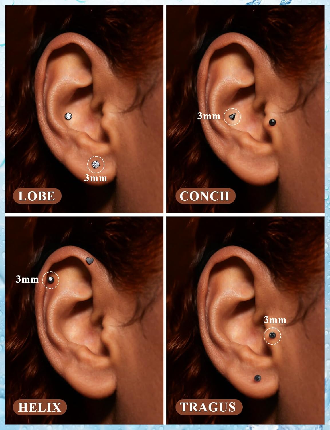 16G Flat Back Earrings Nose Studs 316L Surgical Steel Medusa Labret Monroe Lip Ring Tragus Forward Helix Conch Cartilage Lobe Earrings Stud Piercing Jewelry For Women Men 8MM Bar Length - Image 3