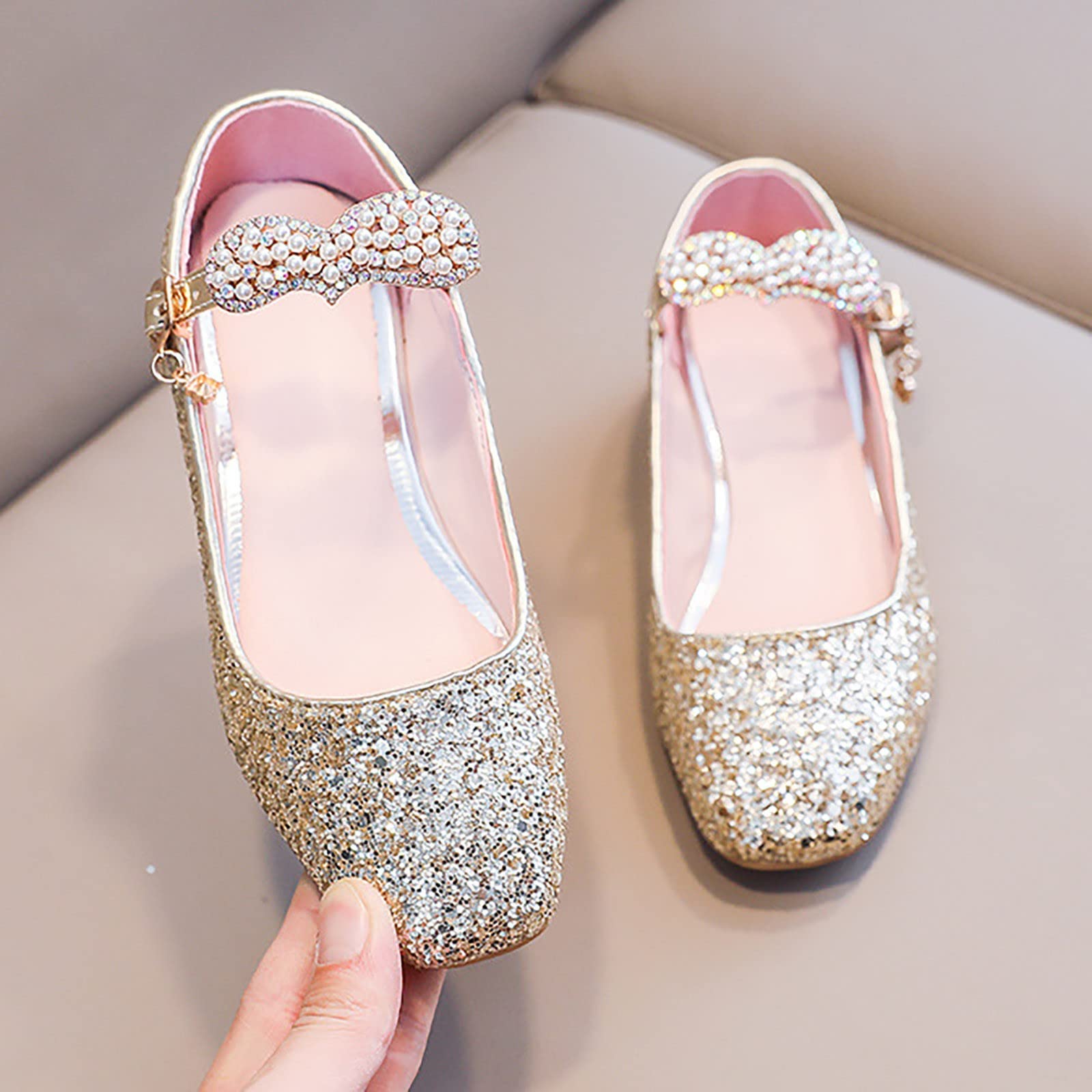 Stöckelschuhe Mädchen Pailletten Prinzessinnen Mit Absatz Glitzer Party Niedrige Absätze Bequemen Elegante Klettverschluss Riemchen Geburtstag Abschlussball Tanzen Aufführung