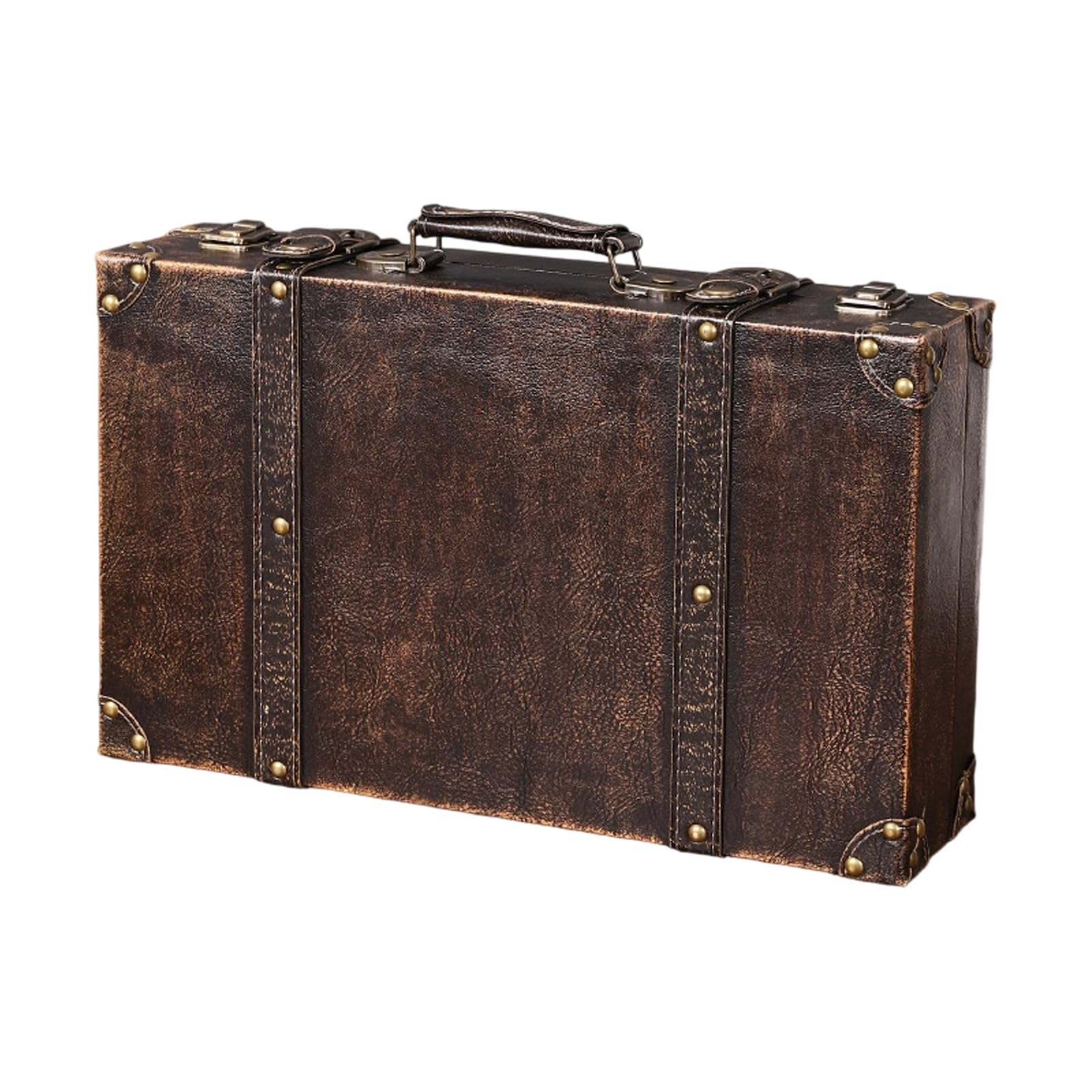 Baúl de almacenamiento de madera, esquinas reforzadas de cuero, dos tamaños para organización del hogar, viajes, funda retro