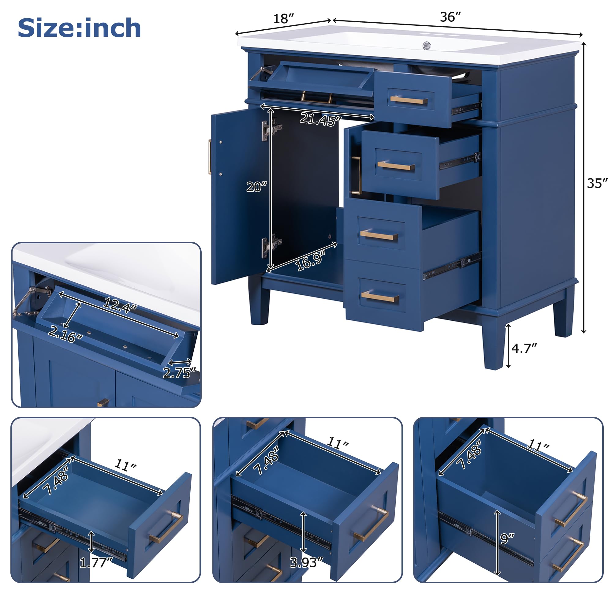 Amazon.com: Urunqi 36-inch Wooden Bathroom Vanity with Resin Sink  