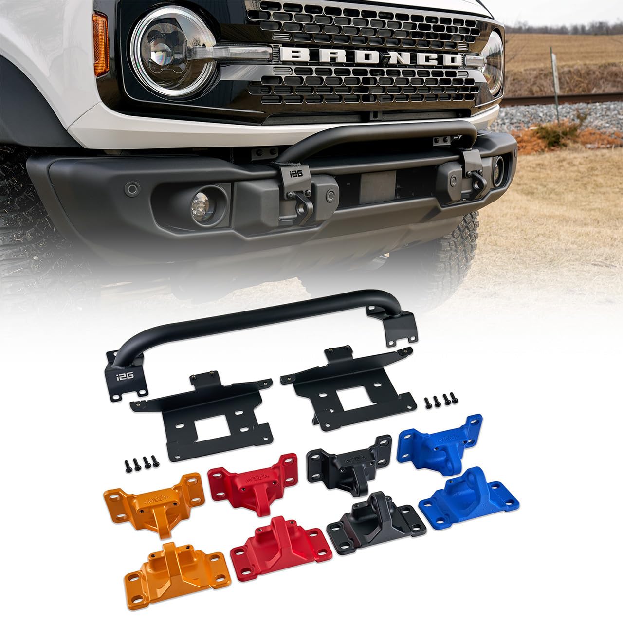 IAG Off-Road FMS Mini Capable Bull Bar w/Recovery Points for Ford Bronco 2021+ (Requires Capable Bumper), Black