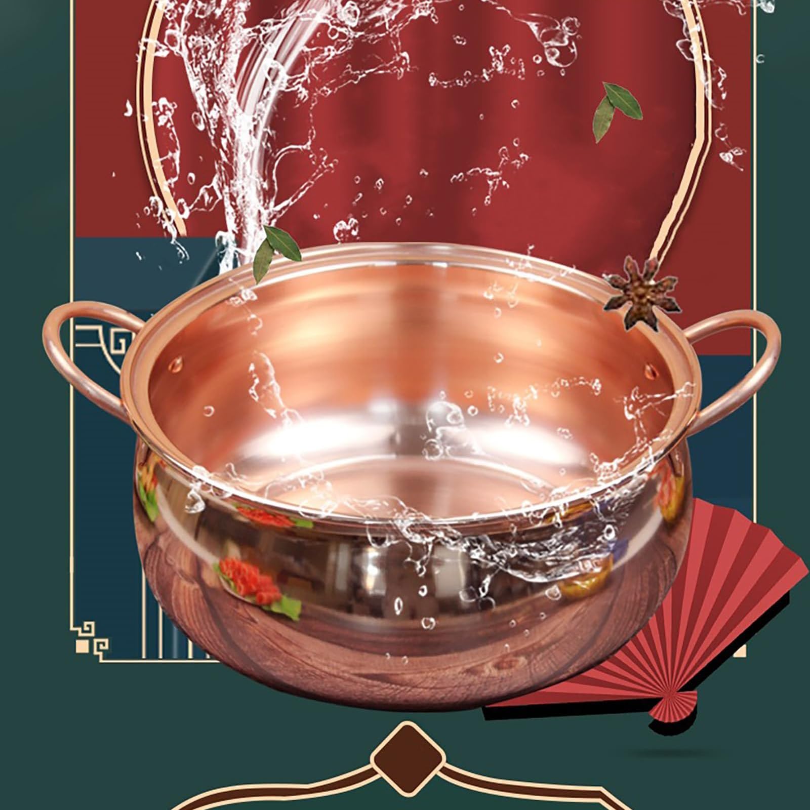 Kupfer-Suppentopf, tibetischer handgefertigter Kupfer-Schmortopf mit Deckel | Kupfer-Finish, inklusive Deckel for Induktionsherde, Restaurant, Camping, Party, Picknick(28cm)