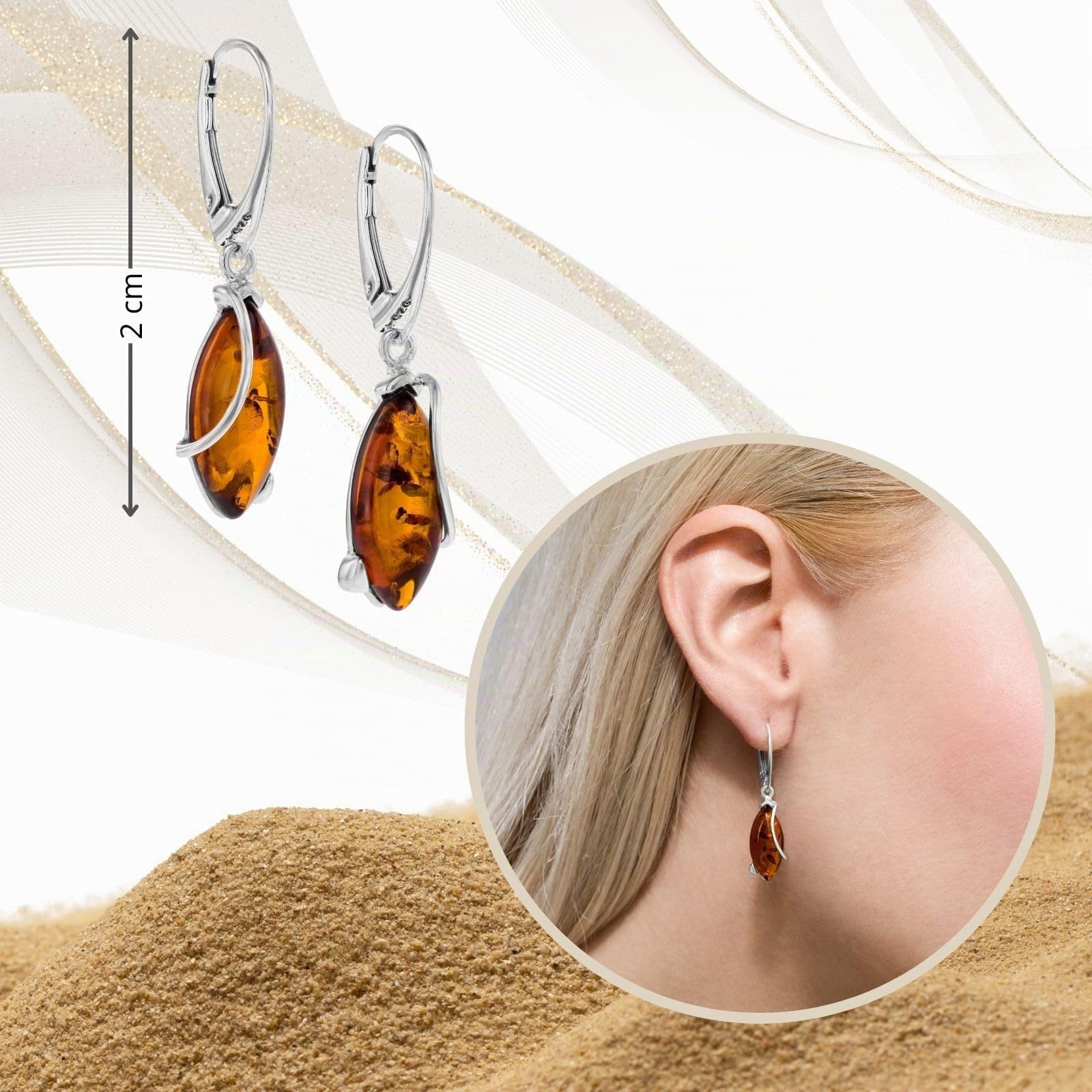 Orecchini Di Ambra A Goccia In Argento Sterling Con Confezione Sostenibile