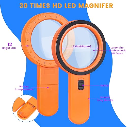 Miniatura 2 de AIXPI Lupa con luz, lupa grande de mano 30X, lupa iluminada con 12 luces LED para degeneración macular, personas mayores, lectura, inspección,