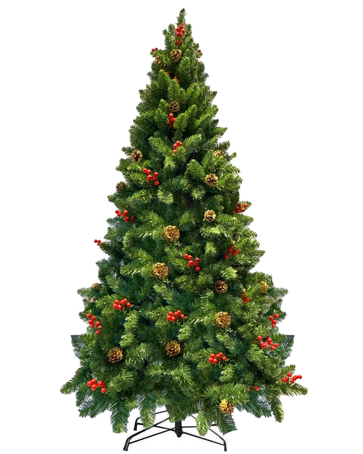 Maxesla 6ft Christmas Tree with Foldable Metal Stand, 800 Tips Artificial Christmas Tree, Realistic Bushy Spruce Branches and Berries, Idea Christmas Decorations Tree for Holiday Decoration