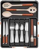 Silverware Organizer - Expandable Kitchen Drawer Organizer, Utensil Drawer Organizer, Adjustable Plastic Flatware and Cutlery Holder, Kitchen Organizers Storage for Forks Knives, Black