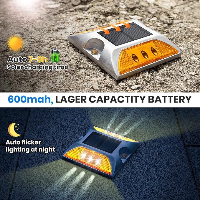 Marcadores solares para pavimento con LED amarillo, pack 8 miniatura 4