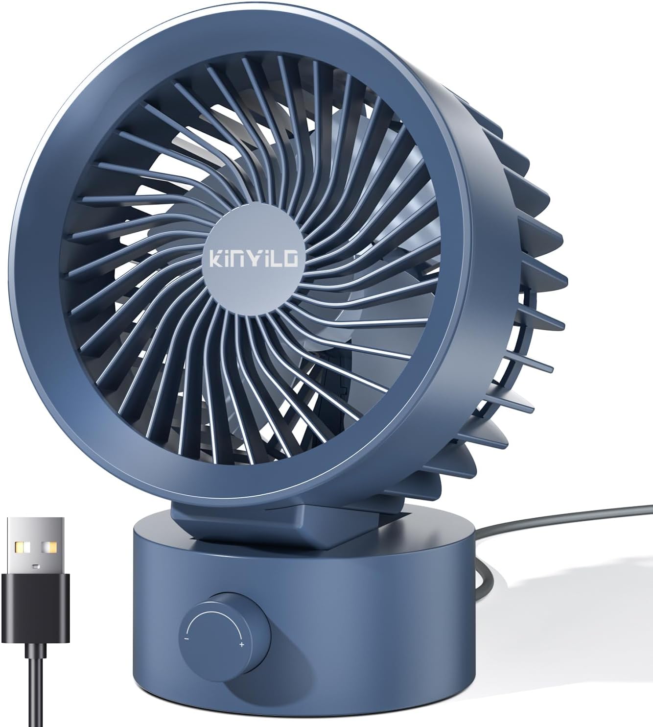 USB Desk Fan Small Quiet (Stepless Speed, Blue)