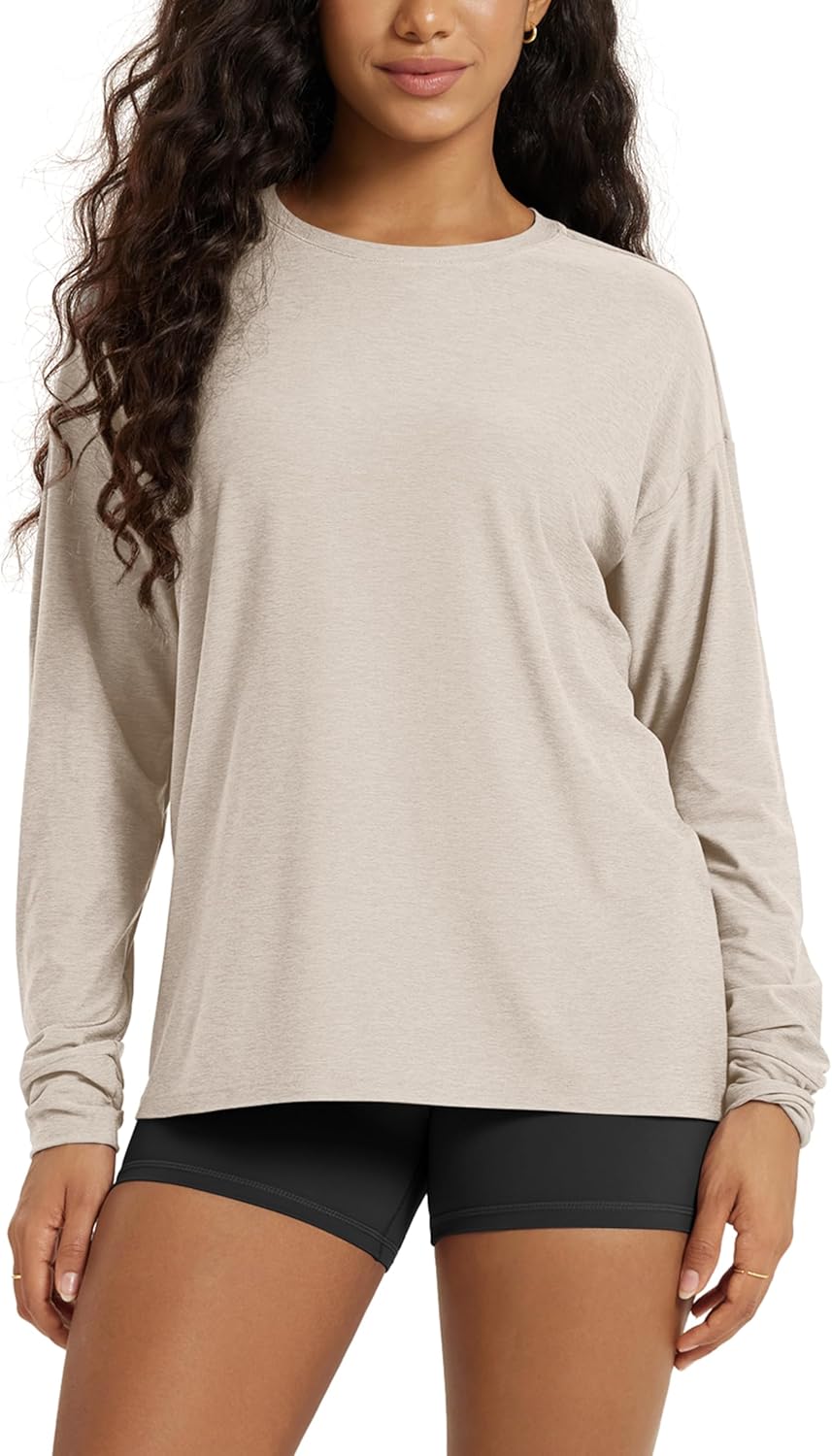 ODODOS Women's Long Sleeve Tee - Ultra Soft odSTRATUM Tech Performance Top UPF 50+ Crew Neck Relaxed-Fit T-Shirts