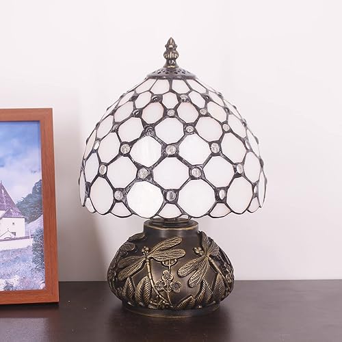 Miniatura 7 de Pequeña lámpara Tiffany Mini lámpara de mesa de vidrieras crema perlas perlas estilo hongo escritorio luz memoria lámpara de condolencias 8 x 11