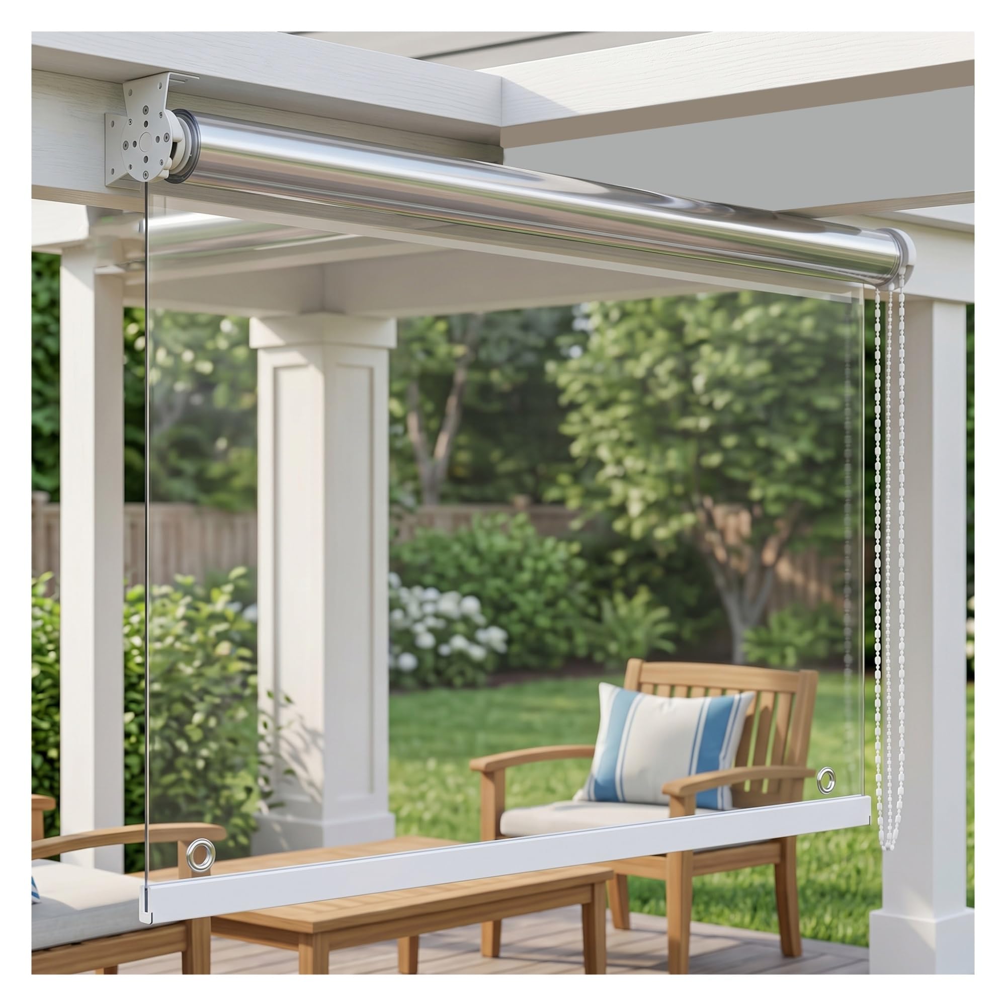Heavy Duty Clear Windproof Roller Shade， Balcony Patio Transparent PVC Blind & Grommet，Waterproof Thermal Insulated Soft Vinyl Partition for Outdoor ， Custom Size(W105*H160cm/W41.33*H62.9in)