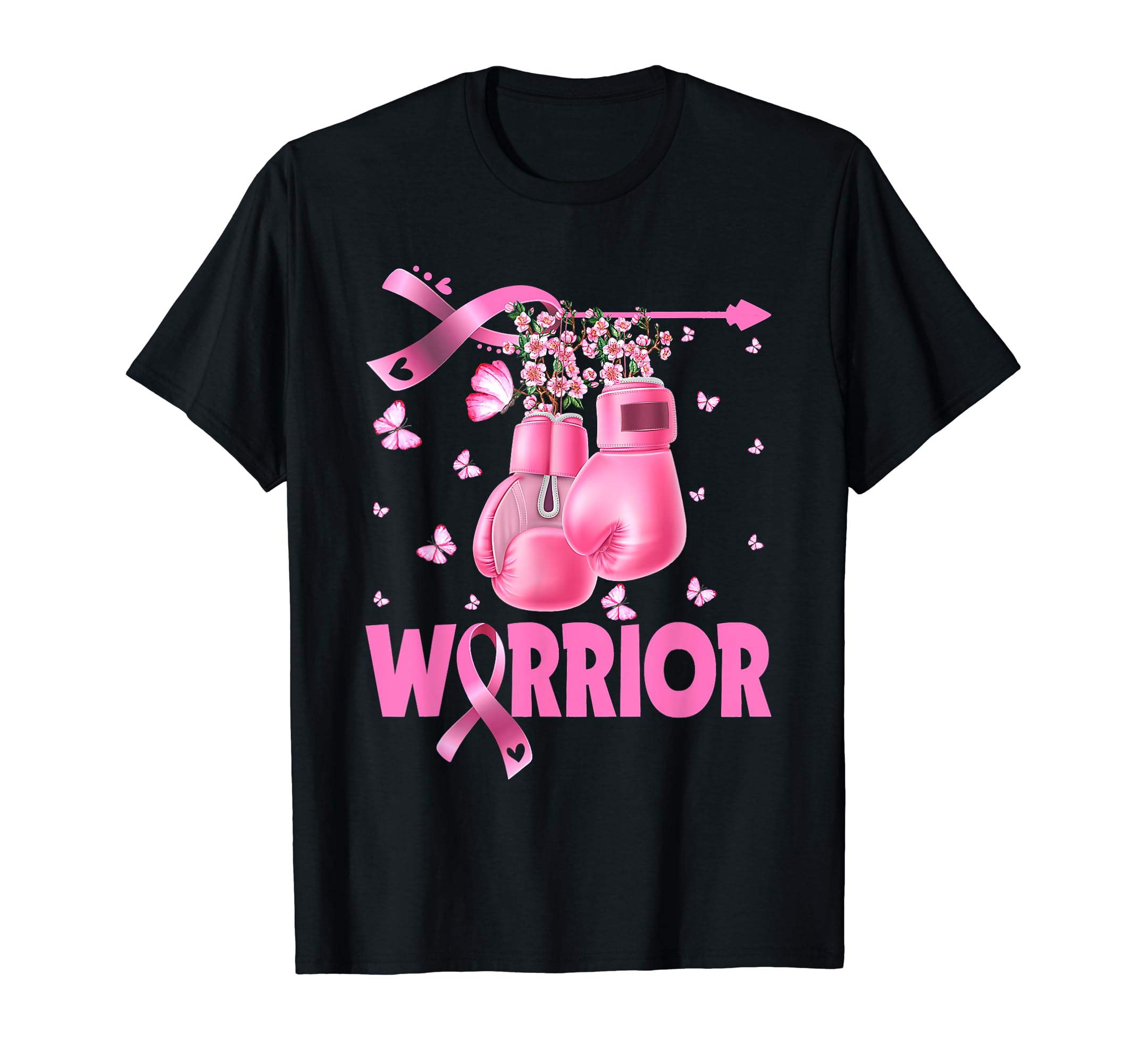Support breast cancer awareness month ShirtWarrior Breast Cancer Awareness Pink Boxing Gloves Butterfly T-Shirt