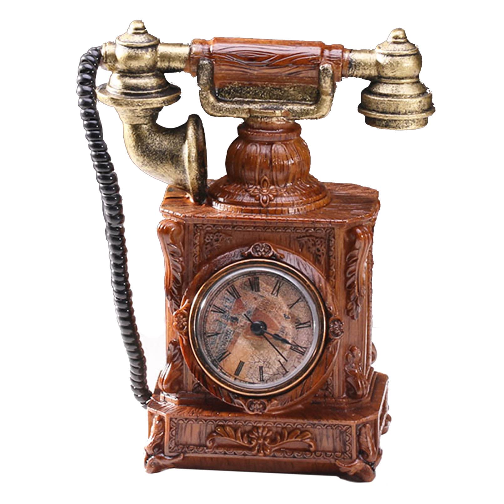 Antyczny zegar na telefon stacjonarny - vintage przewodowy wystrój biura domowego i rekwizyt fotograficzny, wyjątkowy pomysł na prezent