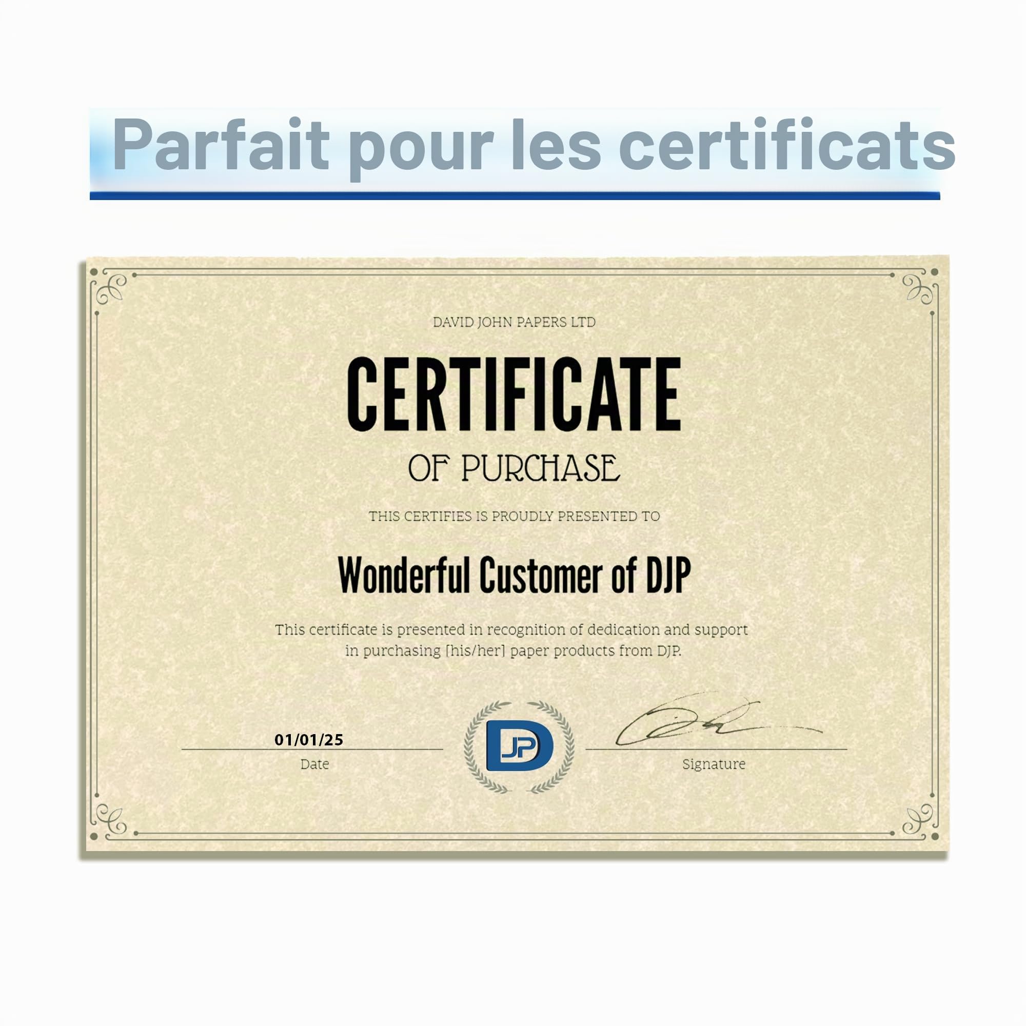 Papier parchemin A4 90 g/m² Lot de 25 feuilles certificat