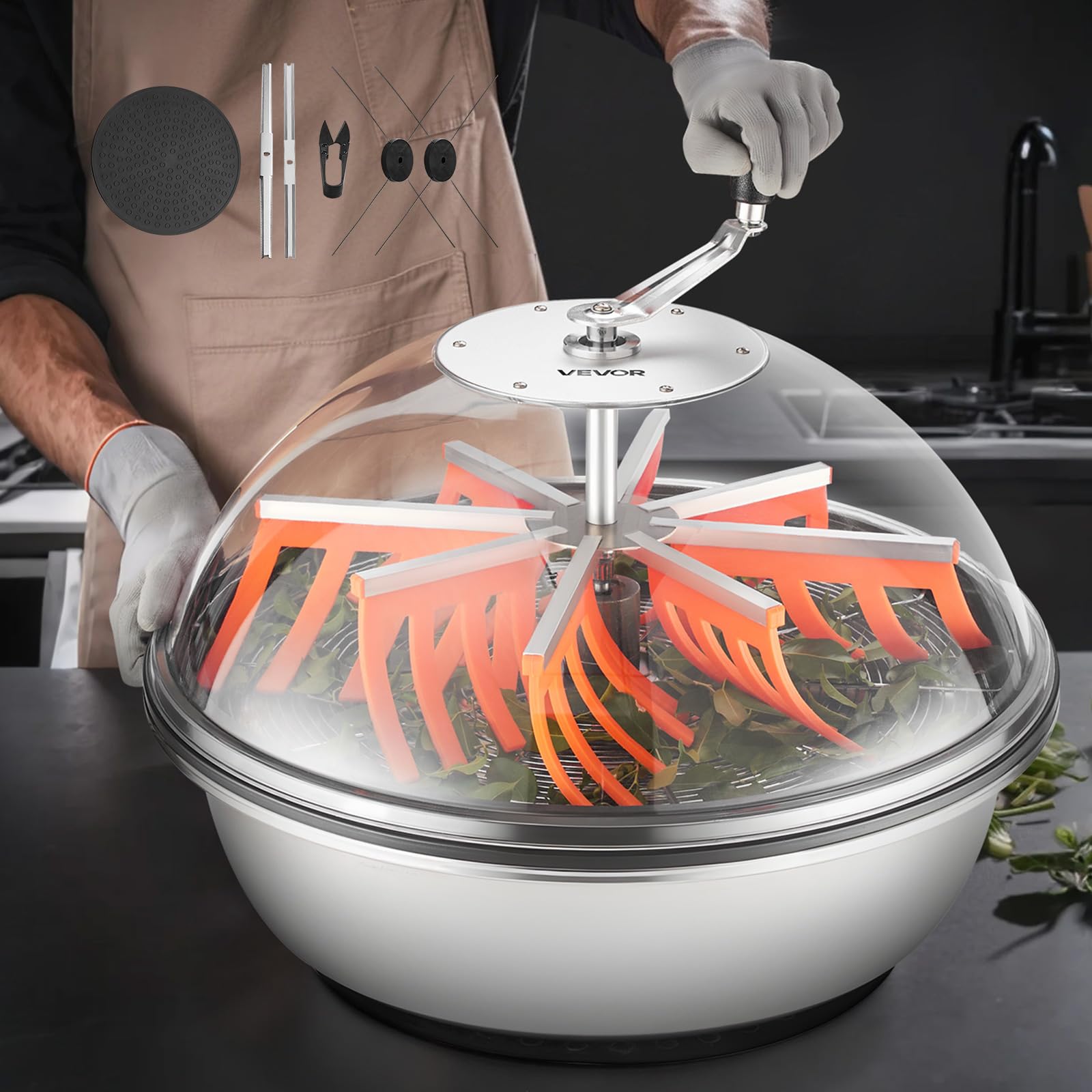 VEVOR Tagliafoglie a Ciotola Manuale, Tagliabordi Manuale da 600 mm, con Lame Affilate in Acciaio Inossidabile, Macchina da Taglio Idroponica a Umido e a Secco, Tagliatrice per Erba da Giardino