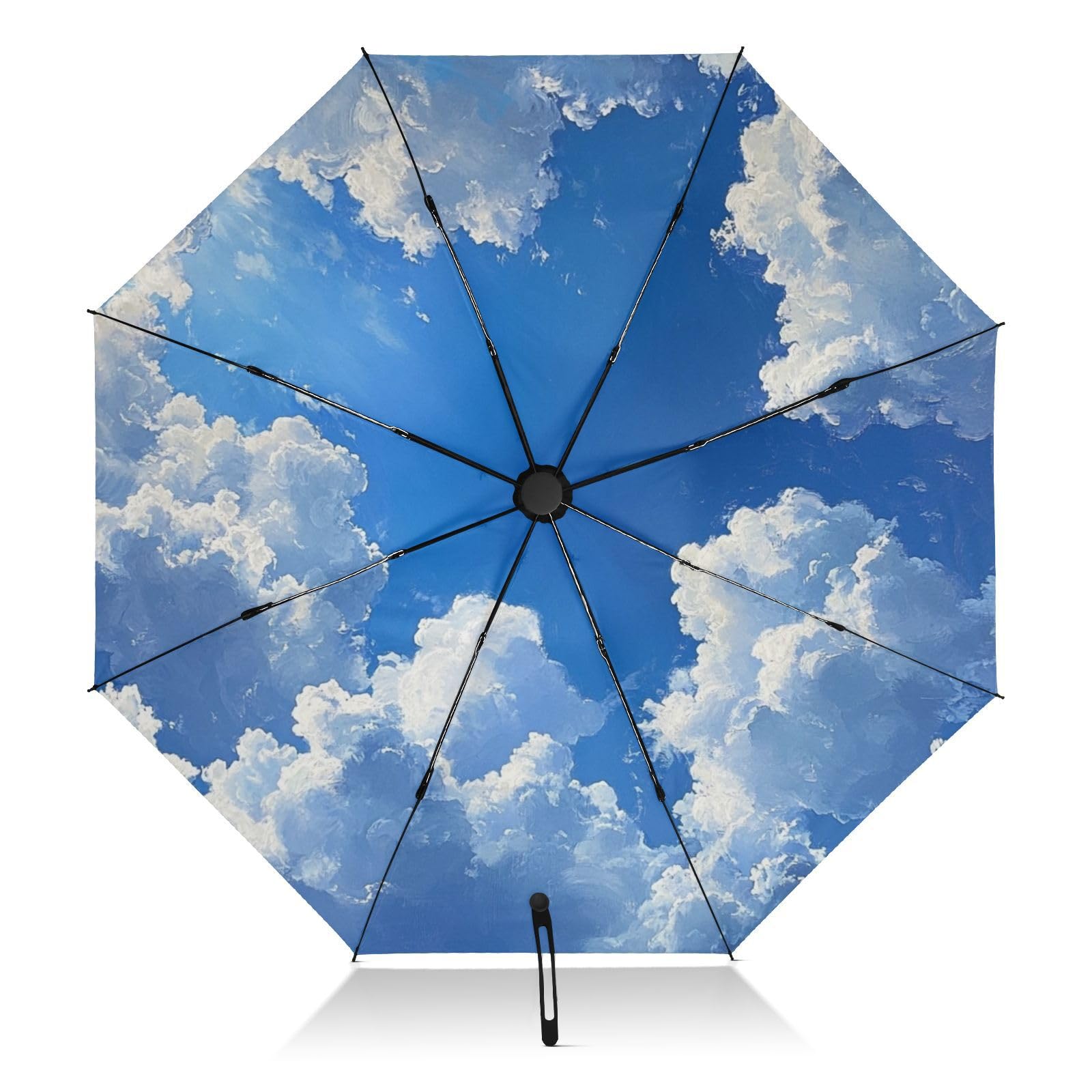 Coikll Large Windproof Umbrella Auto Open Folding Umbrella, 8 Ribs Rain Proof Reverse Umbrella for Travel Golf-(Blue Sky Clouds)