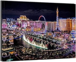 Las Vegas Skyline Night Panoramic Landscape Picture Bathroom Home Office Decor American Cityscape Skyscraper Poster Print for Living Room Wall Decor Frame 12x16inch