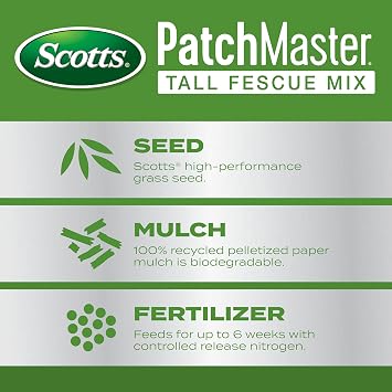 Scotts PatchMaster Lawn Repair Mix Tall Fescue Mix - Combination Grass Seed, Grass Fertilizer, and Mulch, Lawn Patch Repair, 4.75 lb.