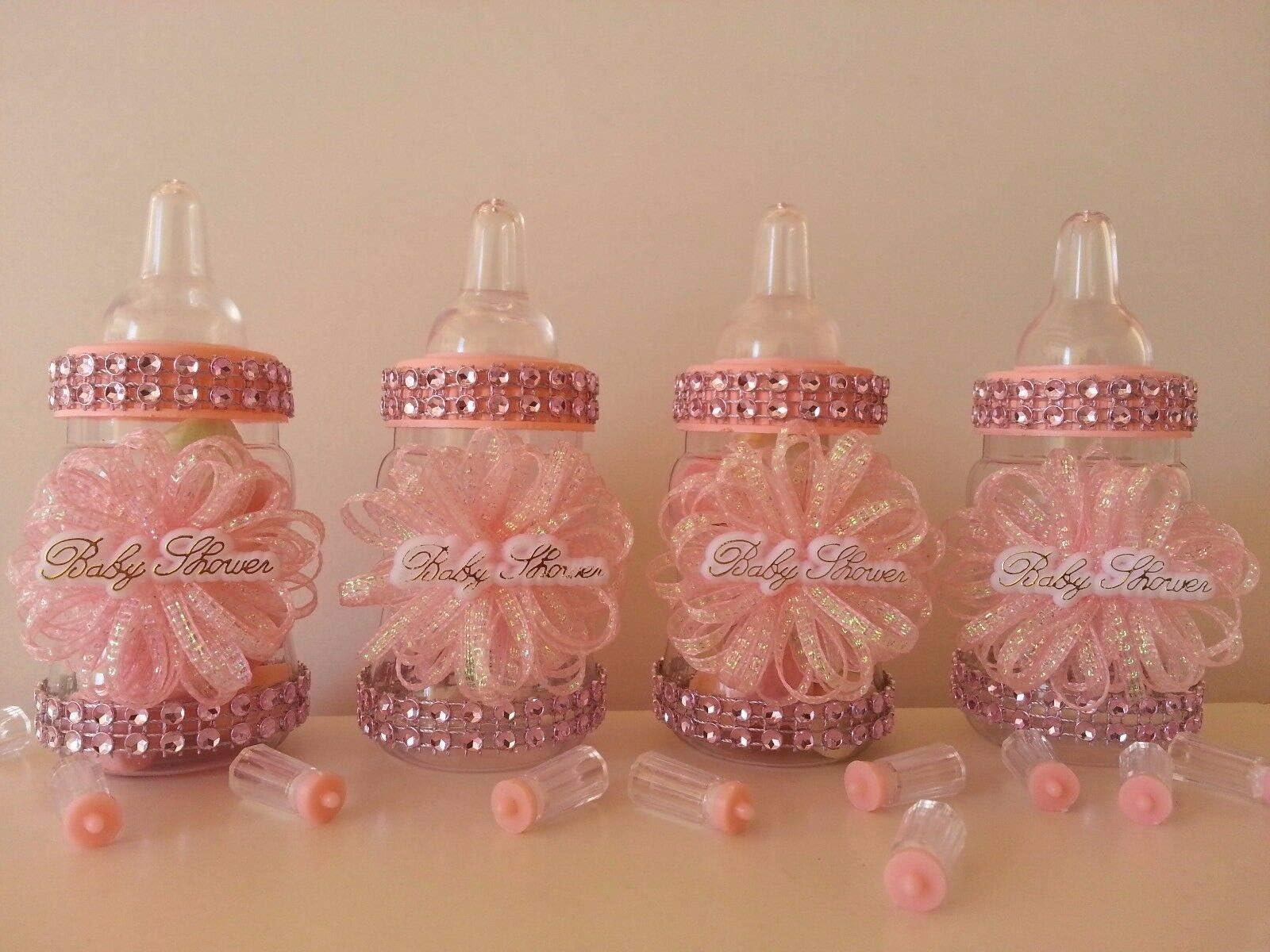 12 Pink Fillable Bottles Baby Shower Favors Prizes Games It's a Girl Decoration