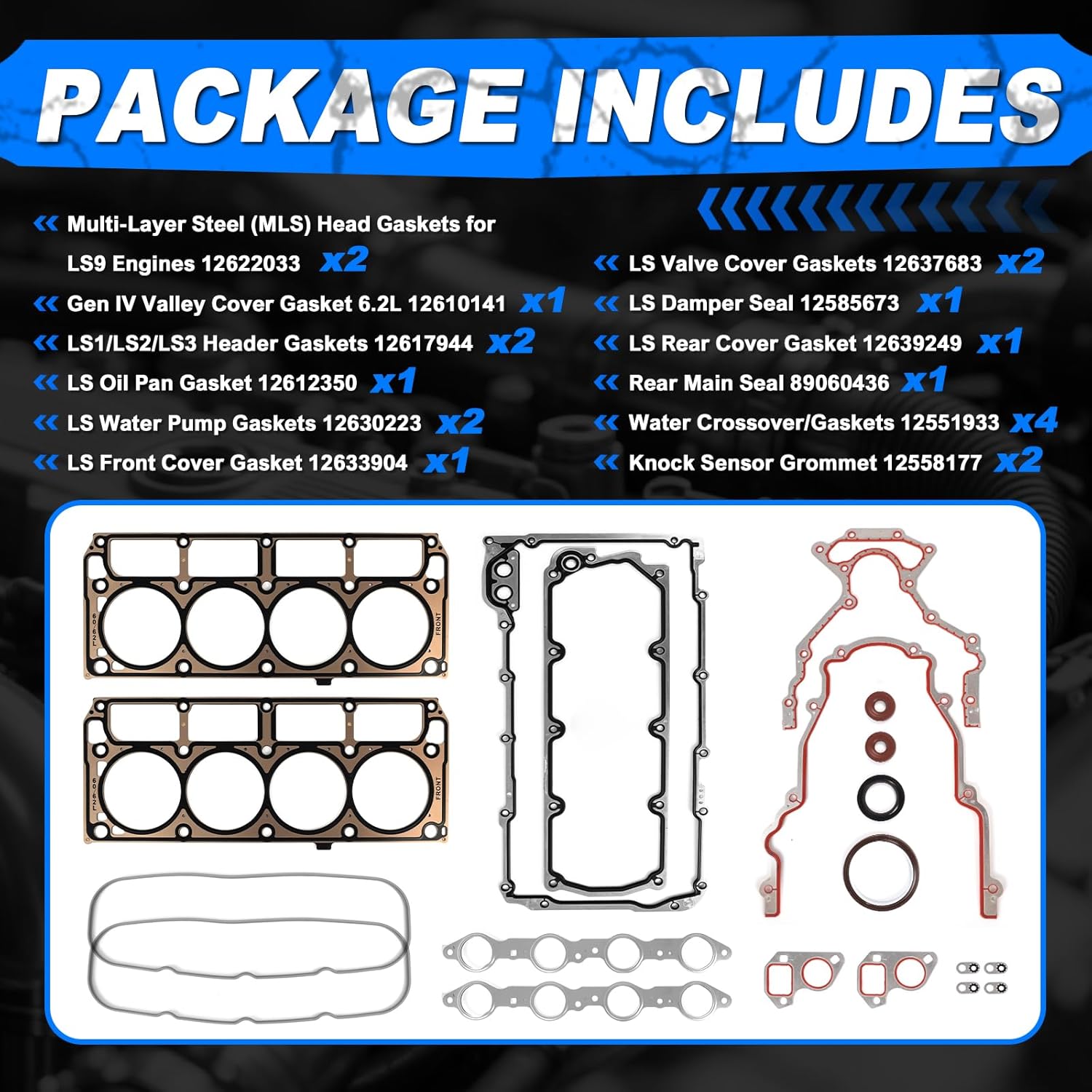 LS9 Head Gasket Kit & LS Engine Complete Gaskets Set w/Gen IV (4) Valley Cover & Oil Pan Ga-sket - Compatible with LS1 LS6 LQ4 LQ9 4.8L 5.3L 5.7L 6.0L V8 Engines
