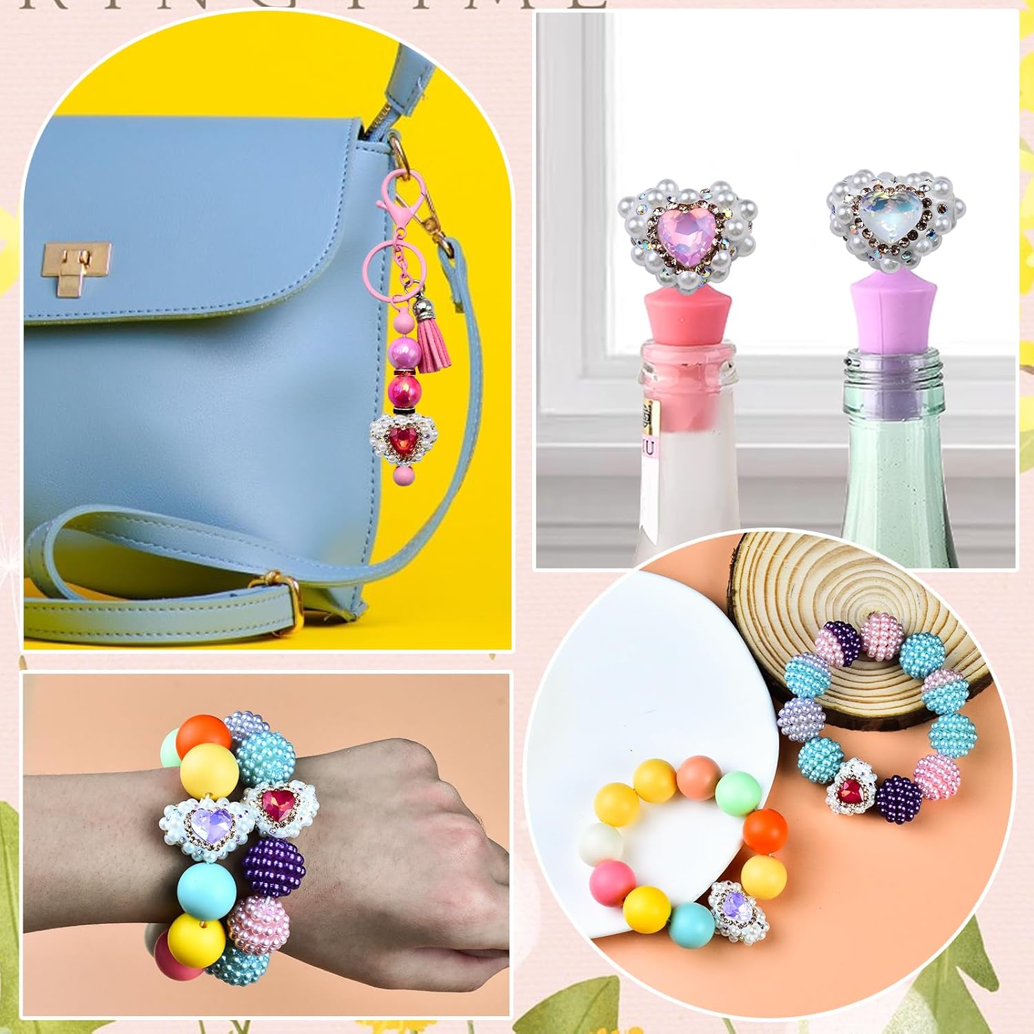 6Pcs Rhinestone Heart Shape Focal Beads for Pens Pearl Heart Craft Beads for DIY Beaded Pens Bracelet Necklace Earrings Keychain Jewelry Making - Image 6